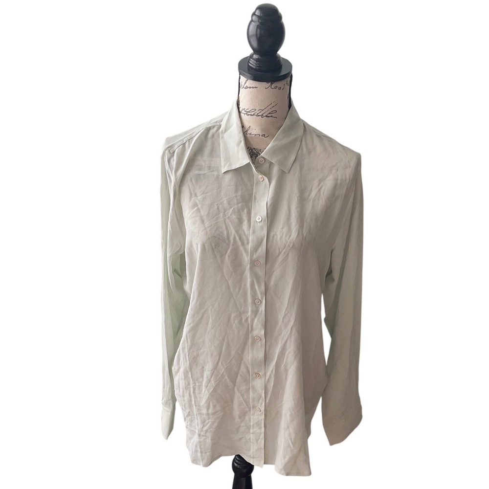 EVERLANE Light Green Silky Button Up Shirt Long Sleeve Classic Collar Women 10